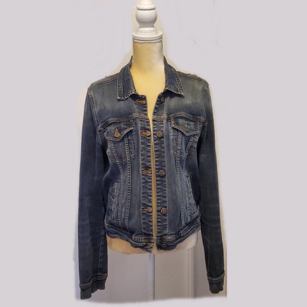 Women's JUST USA Black Label Jean Jacket Blue Sz L EUC